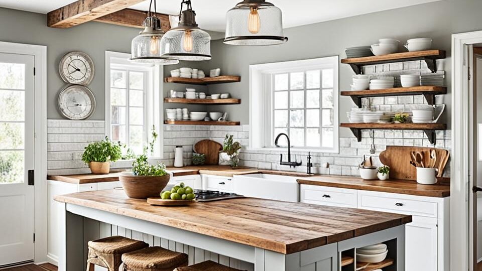 cucina bianca e legno shabby